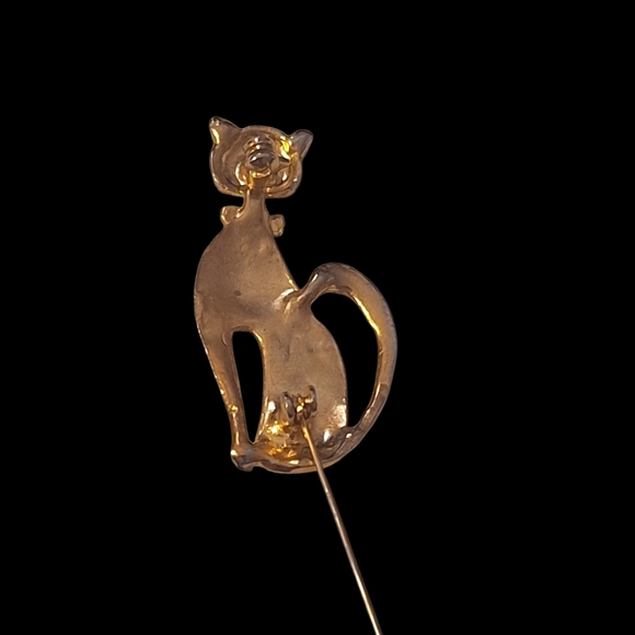 2" Vintage Gold Cat Brooch w/ CZ Eyes - Picture 4 of 4